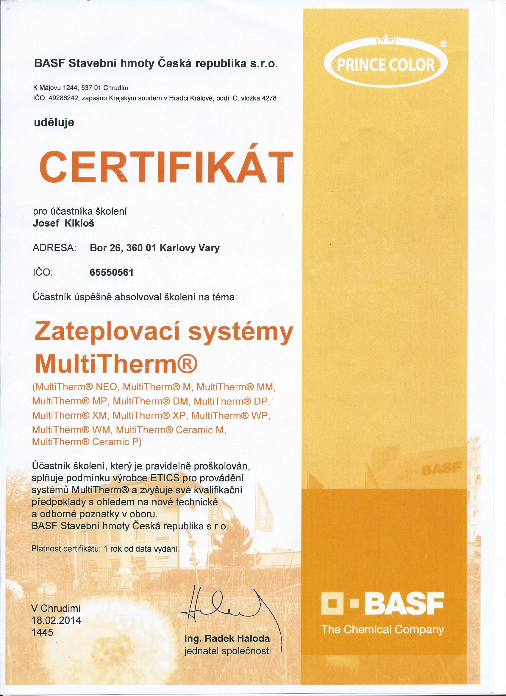 Certifikat BASF