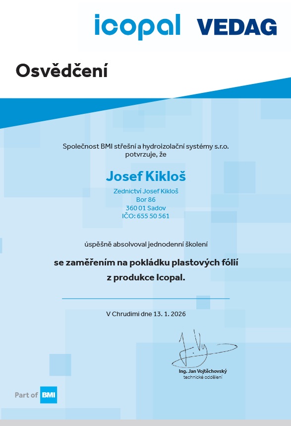 Certifikát VEDAG
