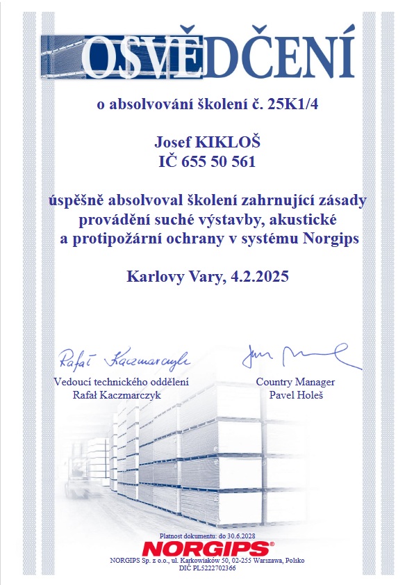 Osvědčení školení  Norgips 25